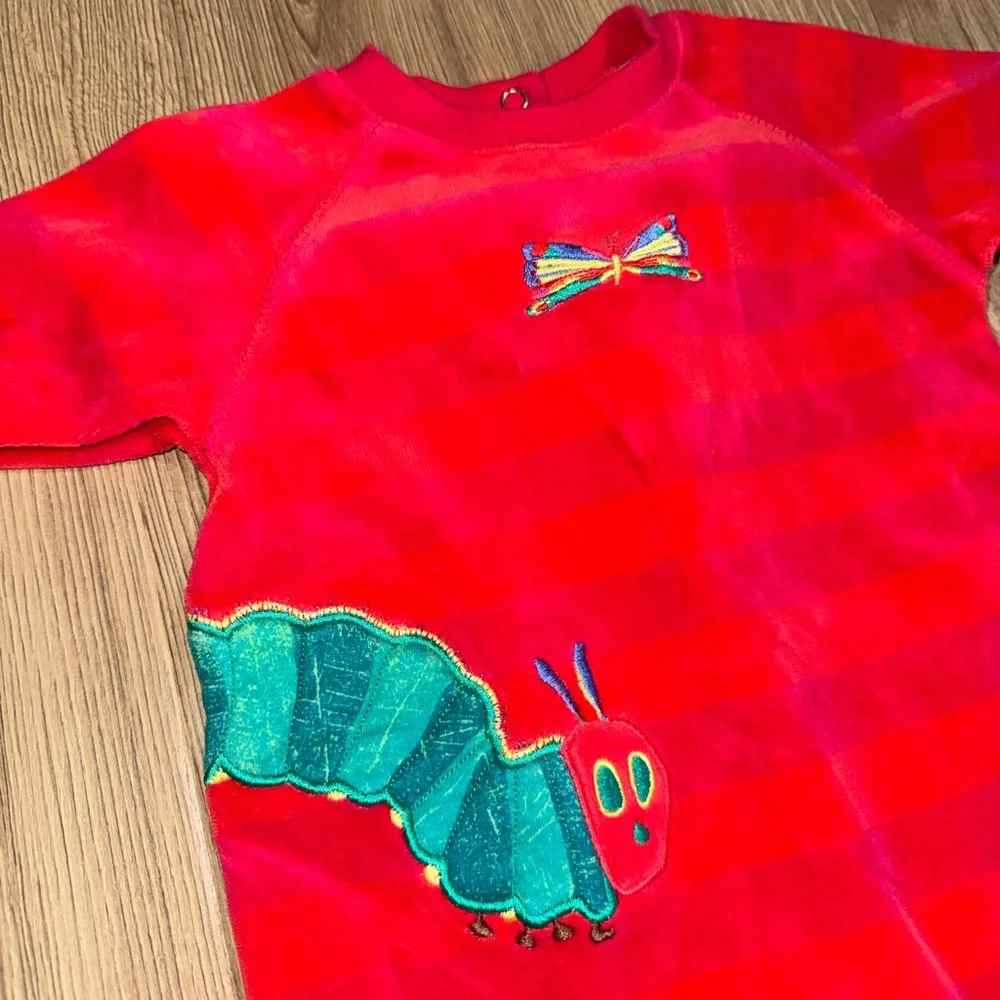 Carter's 0-3M Vintage Red Striped‎ Velour Hungry Caterpillar Outfit Eric Carle